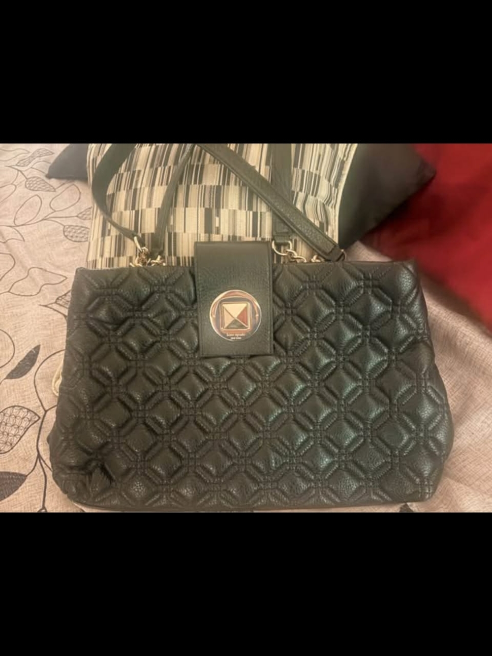 kate spade Quilted Black Shoulder Bag with Gold Detail